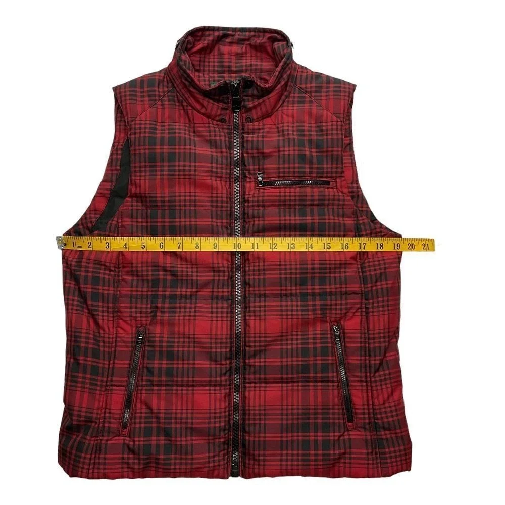 Lauren Ralph Lauren Women's Buffalo Plaid Zip Up Puffer Vest Black Red Size P/M‎